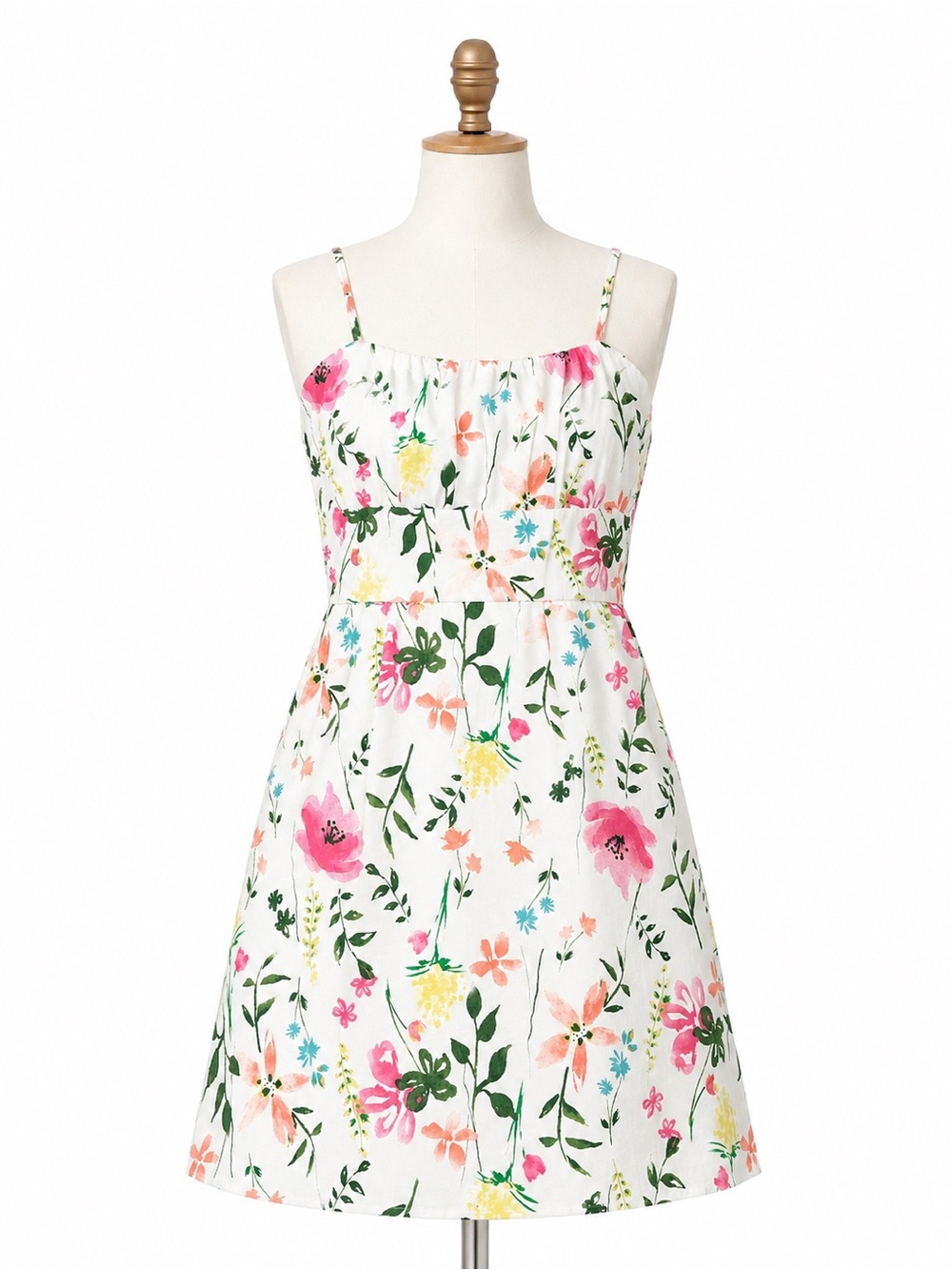 Girls' White Floral Sundress with Pink & Green Prints